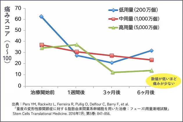 培養幹細胞治療後の痛みの変化を示したグラフ