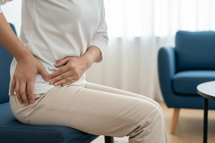 変形性股関節症に苦しむ女性の様子