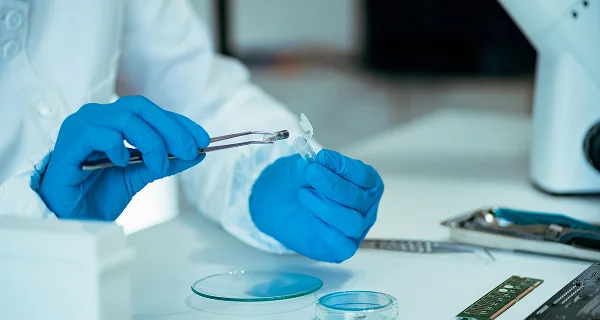 細胞加工室（CPC)クリーンルーム内で作業している様子