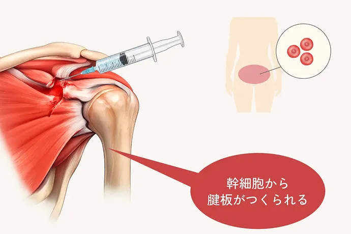 肩の腱板損傷に対する幹細胞治療のイラスト図