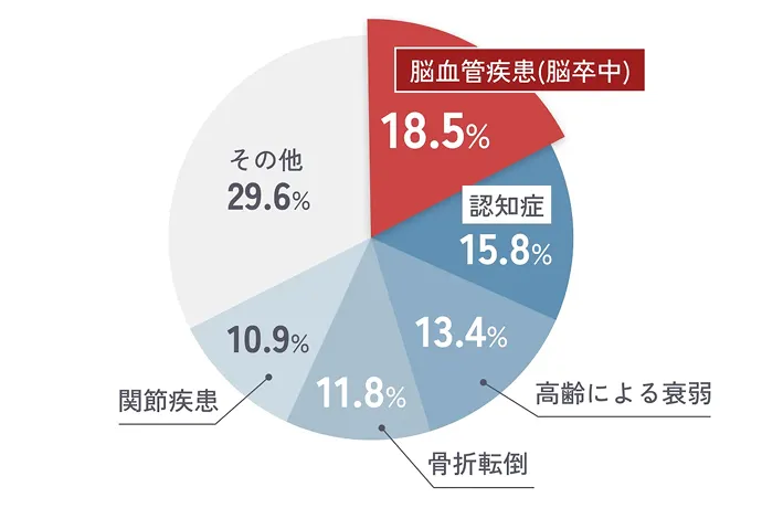 脳卒中が「寝たきりの原因」第1位を示すグラフ