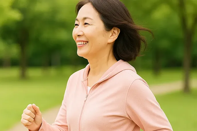 笑顔で運動する女性